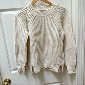 Everlane white cream wool fisherman sweater crew ribbed